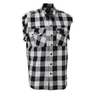 Milwaukee Leather MNG11690 Mens Black and White Cut Off Flannel Shirt