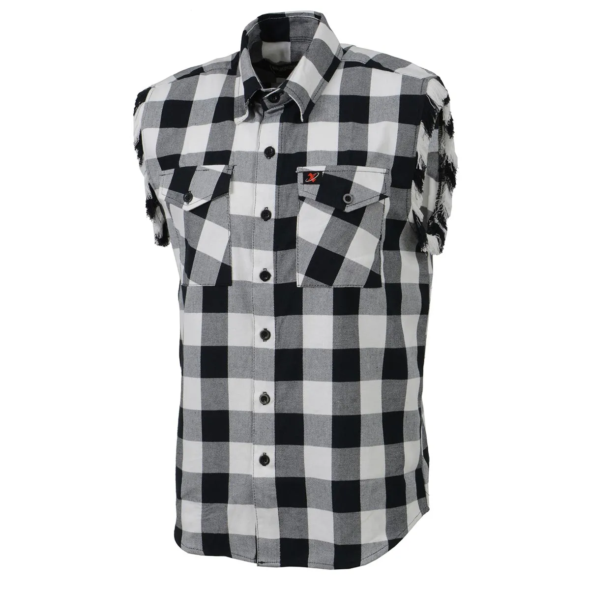 Milwaukee Leather MNG11690 Mens Black and White Cut Off Flannel Shirt