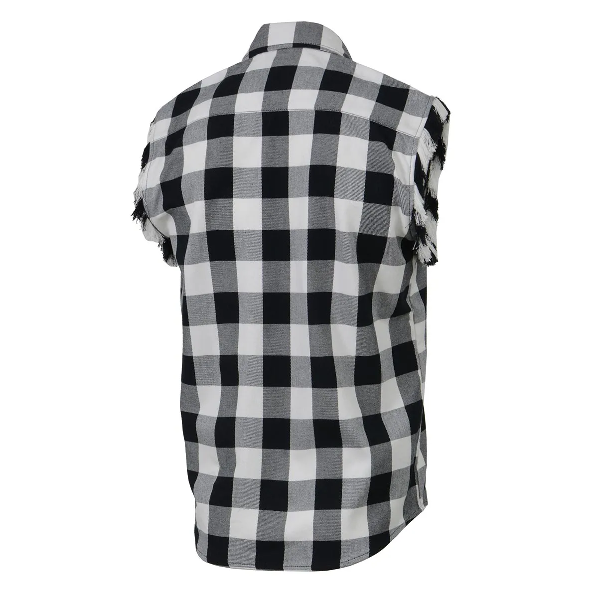 Milwaukee Leather MNG11690 Mens Black and White Cut Off Flannel Shirt