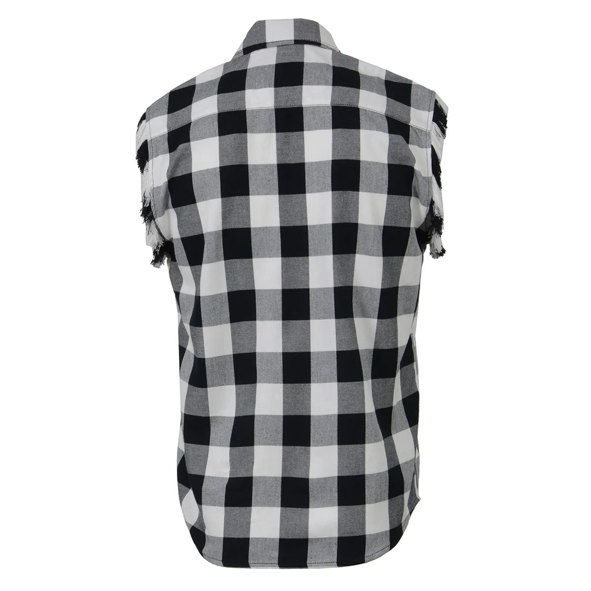 Milwaukee Leather MNG11690 Mens Black and White Cut Off Flannel Shirt