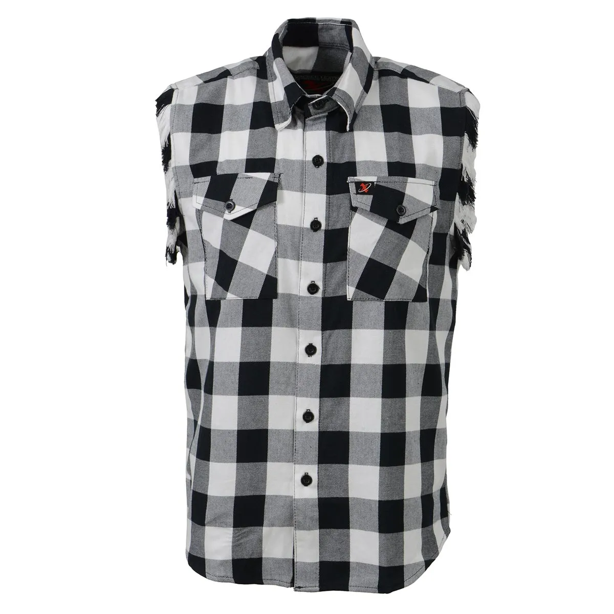 Milwaukee Leather MNG11690 Mens Black and White Cut Off Flannel Shirt