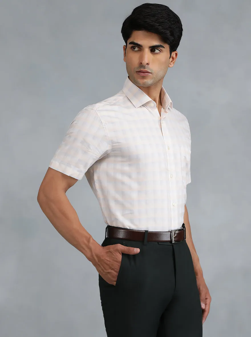 Peach Checked Regular Fit Formal Shirt | Greenfibre