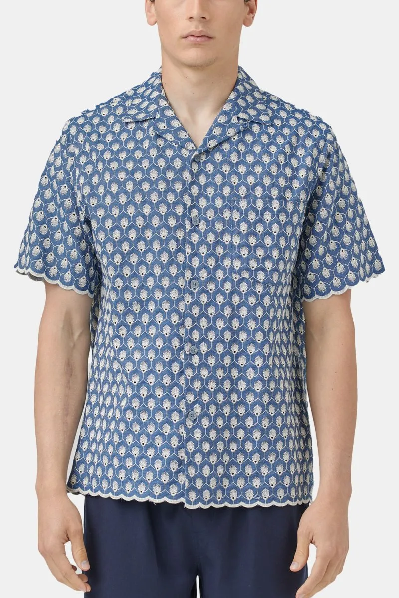 Portuguese Flannel Denim Embroidery Shirt (Blue)