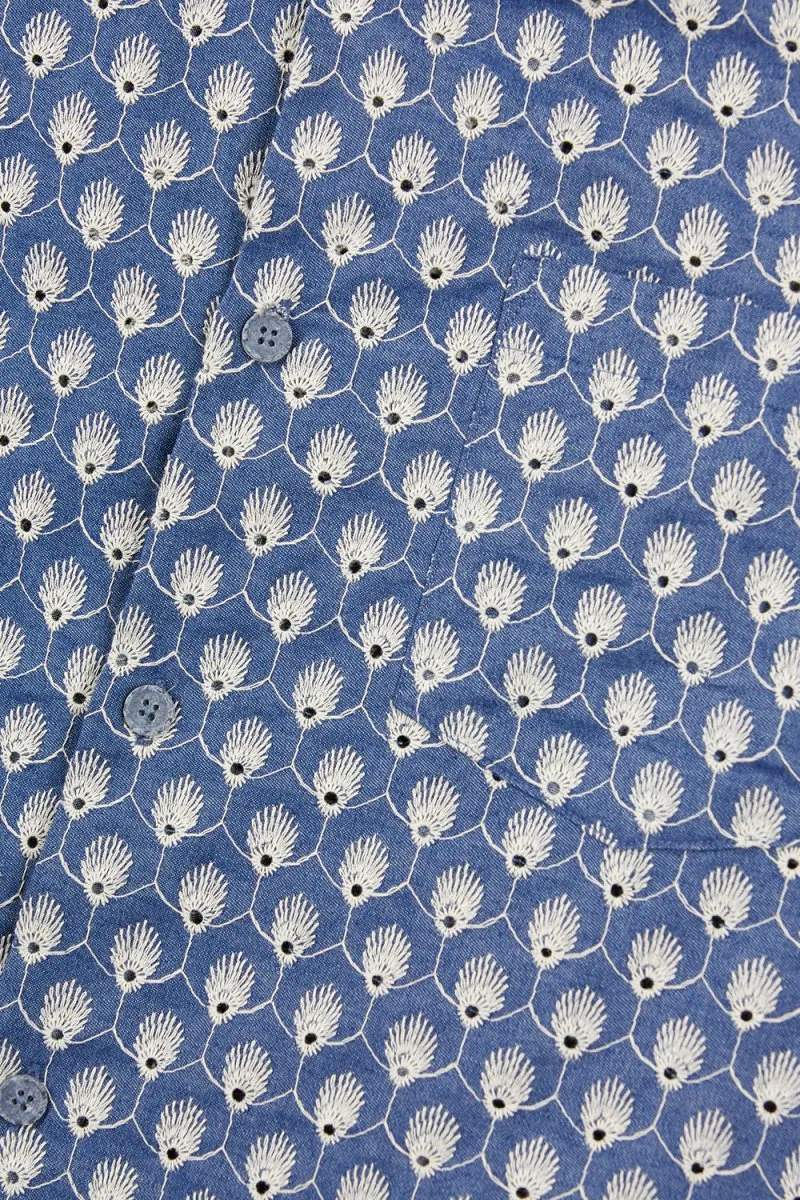 Portuguese Flannel Denim Embroidery Shirt (Blue)