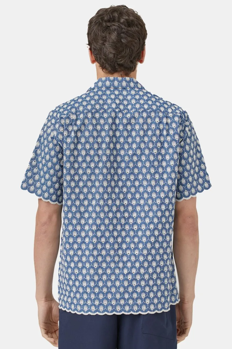 Portuguese Flannel Denim Embroidery Shirt (Blue)